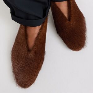 By Malene Birger brown fur flats slippers Italy 36